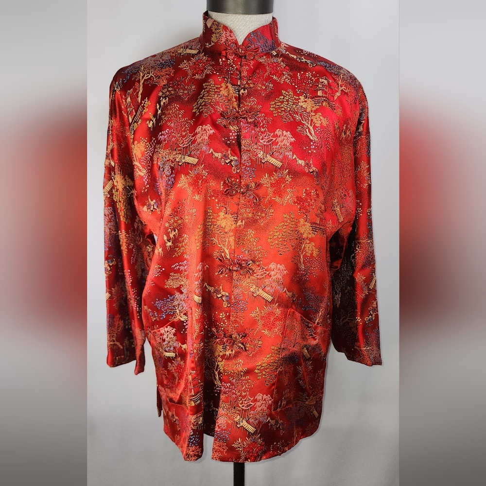 Vintage Peony Brand red Mandarin top from Shanghai China